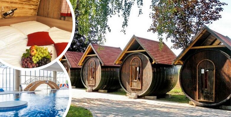 Glamping odmor u VINSKIM BAČVAMA - 1 ili 2 noćenja s polupansionom uz kupanje u unutarnjim termalnim bazenima i korištenje sauna