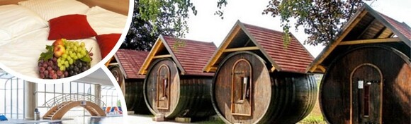 Glamping odmor u VINSKIM BAČVAMA - 1 ili 2 noćenja s polupansionom uz kupanje u unutarnjim termalnim bazenima i korištenje sauna