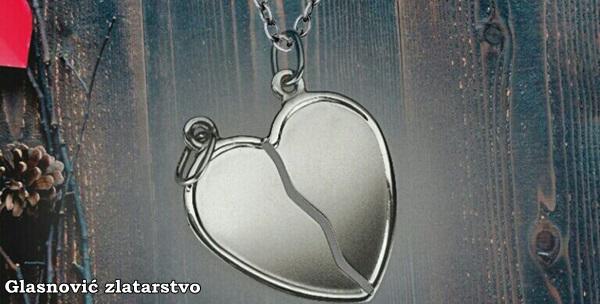 Srebrni lančić s privjeskom srca koje se razdvaja, graviranje po želji gratis za samo 89kn!