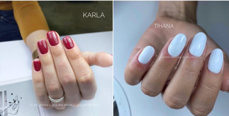 TRAJNI LAK - sređeni nokti na rukama sa ili bez ojačanja na dužini  po izboru ili uređeni nokti na nogama u salonu Glamur Nails ZG