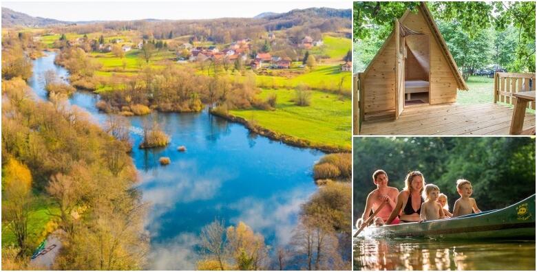 Kamp Slapić, Mrežnica – godišnji odmor na drugačiji i aktivniji način uz 4 noćenja u drvenim šatorima i večeru za 2 osobe te korištenje kanua cijeli dan za 1.490 kn!