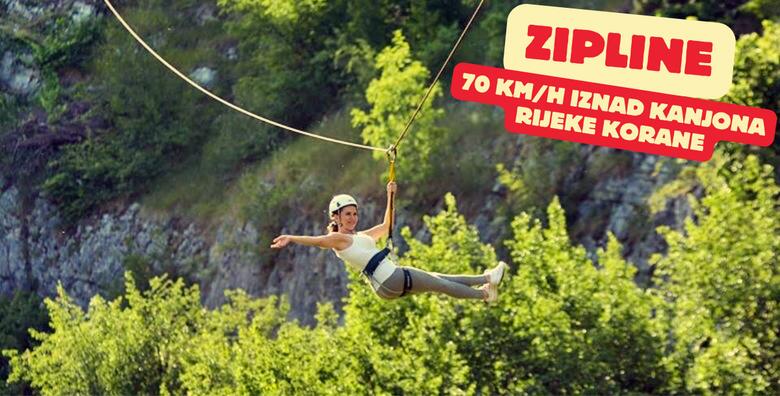 ZIPLINE - adrenalinski park Plitvice, uzbudljivi spust tijekom kojeg ćete poletjeti brzinom preko 70 km/h iznad kanjona rijeke Korane