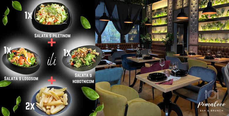 Ponuda dana: Idealni lagani ručak ili večera - cezar pileća salata i salata s lososom ili hobotnicom uz pommes crispers za dvije osobe u restoranu Pomalooo (Pomalooo Bar & Brunch)