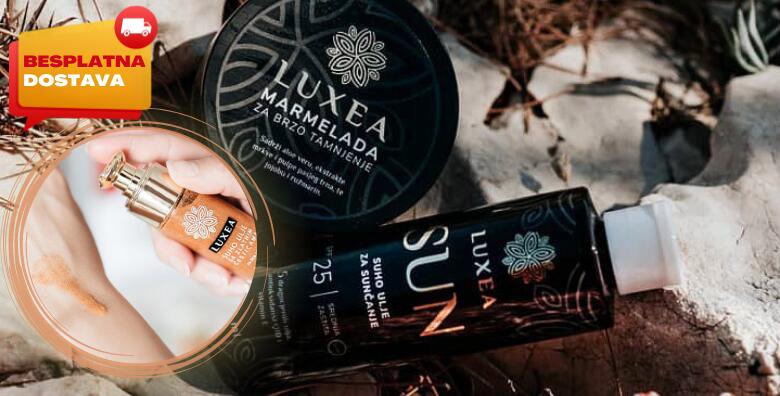 BRONZE&GLOW set za tijelo - preplanuli ten uz suho ulje za sunčanje SPF 25, marmeladu za brzo tamnjenje i suho ulje sa zlatnim česticama