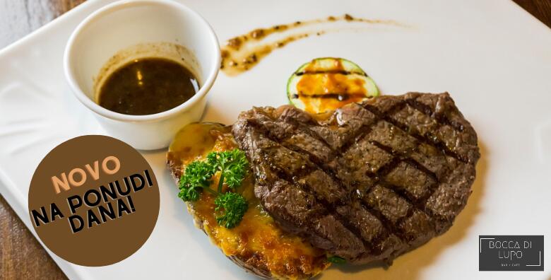 Uživajte u kralju svih mesa! Biftek s demi-glace umakom i povrćem na žaru za 1 osobu u Bocca di lupo restoranu s predivnom terasom u zelenilu