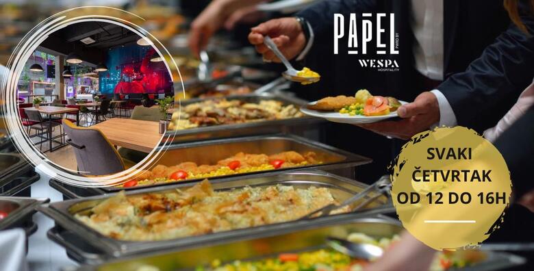 ŠVEDSKI STOL u zagrebačkom restoranu Papel uz UKLJUČEN SOK/LIMUNADU – glavna jela s prilozima, toplo – hladni buffet s izborom salata i predjela, topla predjela i deserti